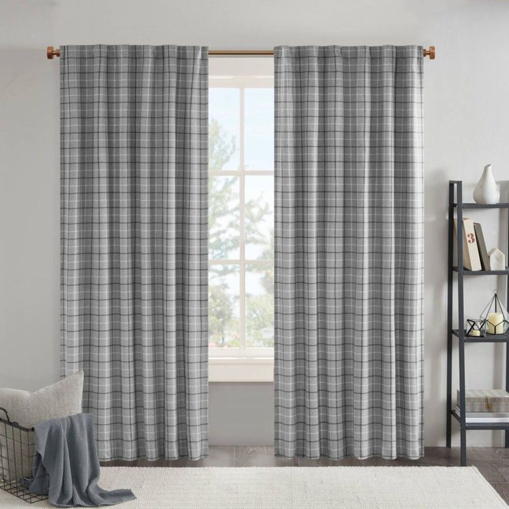 Madison Park - 50"x84" Madison Park Light Filtering Preston Plaid Gray